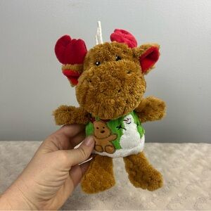 Vibrant Life Christmas Moose Dog Toy Squeaker Plush Stuffed Snowman Brown Red